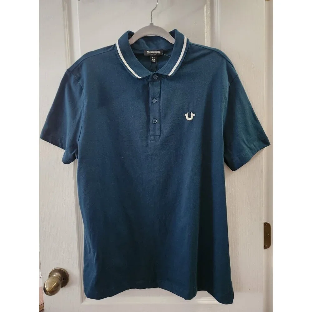 True Religion Polo Shirt Mens‎ Green Short Sleeve Collared Neck Classic Size M